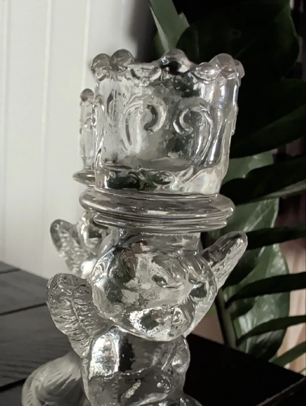 Set Of Cherub Glass Candle Stick Holders